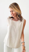 Linen Sleeveless Tank Top - Beige-100 Sleeveless Tops-original usa-Coastal Bloom Boutique, find the trendiest versions of the popular styles and looks Located in Indialantic, FL