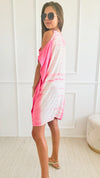 Tie Dye Woven Dress - Pink-110 Short Sleeve Tops-Chatoyant-Coastal Bloom Boutique, find the trendiest versions of the popular styles and looks Located in Indialantic, FL