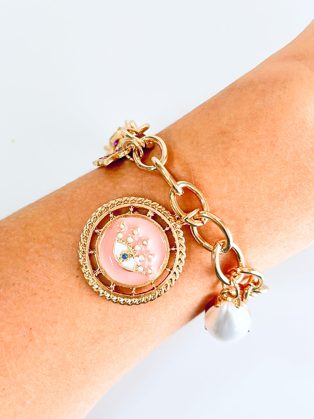 Eye & Pearl Charm Toggle Bracelet-230 Jewelry-Wona Trading-Coastal Bloom Boutique, find the trendiest versions of the popular styles and looks Located in Indialantic, FL