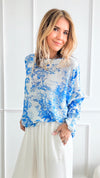 Adorable Toile Italian St Tropez Knit - French Blue-140 Sweaters-Italianissimo-Coastal Bloom Boutique, find the trendiest versions of the popular styles and looks Located in Indialantic, FL