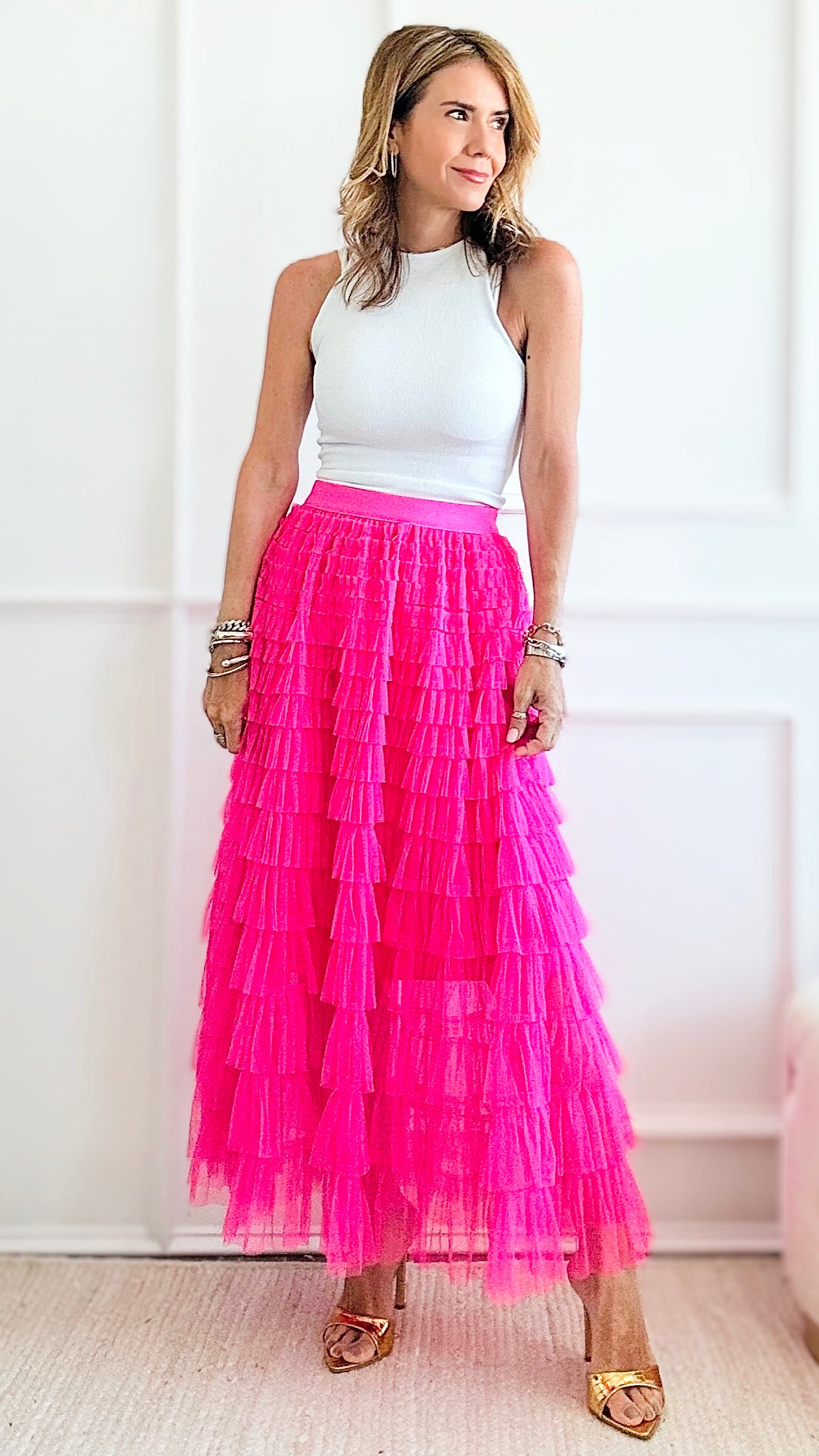 Tulle Tired Asymmetrical Skirt - Hot Pink-200 Dresses/Jumpsuits/Rompers-she+sky-Coastal Bloom Boutique, find the trendiest versions of the popular styles and looks Located in Indialantic, FL