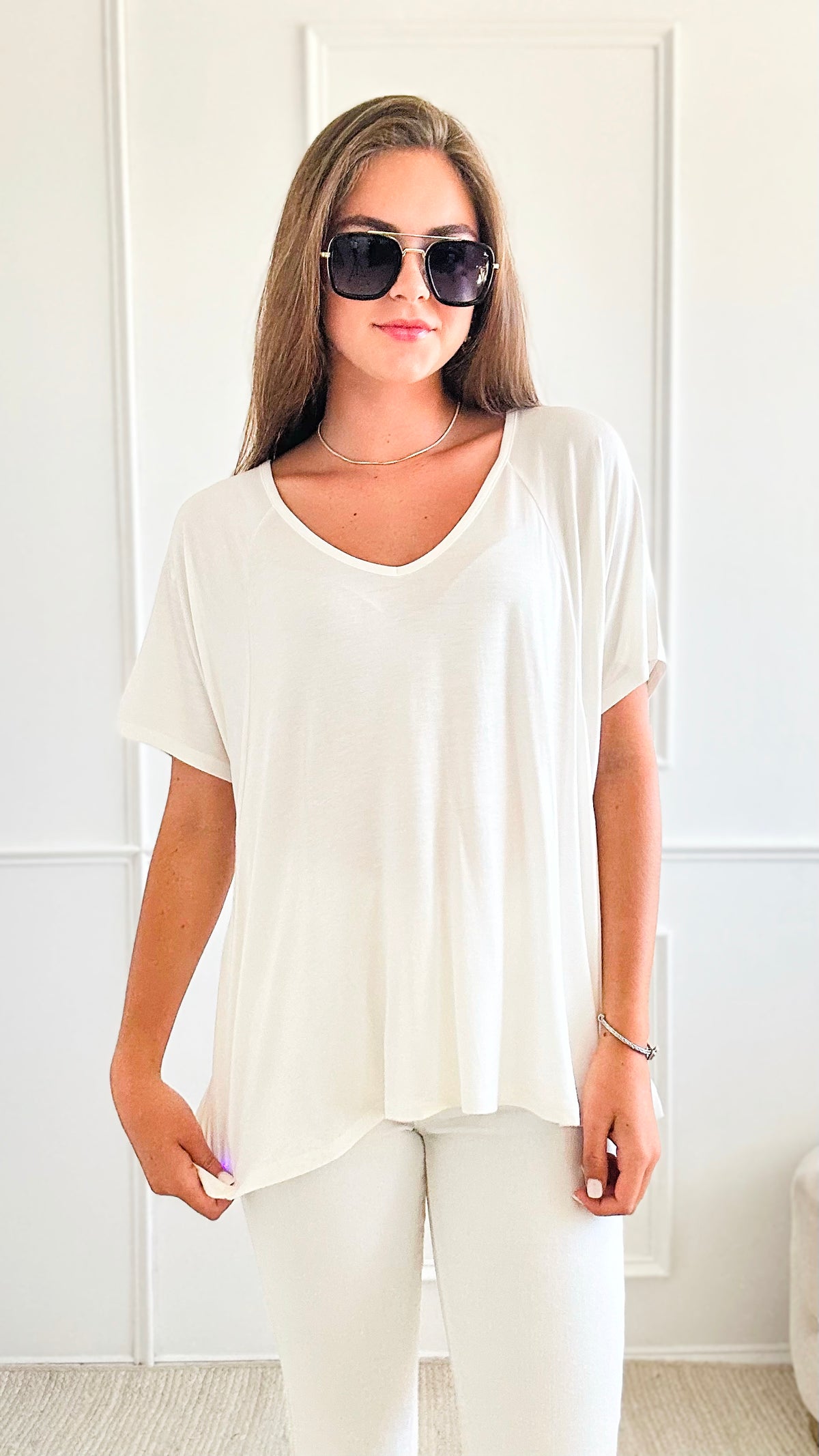 V-Neck Oversized Short Sleeve Top-110 Short Sleeve Tops-HYFVE-Coastal Bloom Boutique, find the trendiest versions of the popular styles and looks Located in Indialantic, FL