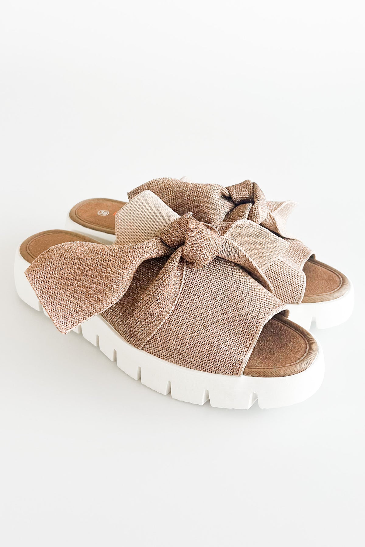 Sparkle Bow Slide - Blush Rose Gold-250 Shoes-Eliya - Bernie-Coastal Bloom Boutique, find the trendiest versions of the popular styles and looks Located in Indialantic, FL