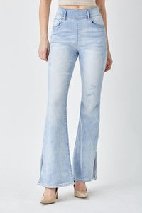 Pull On Flare Jeans - Light blue-170 Bottoms-RISEN JEANS-Coastal Bloom Boutique, find the trendiest versions of the popular styles and looks Located in Indialantic, FL