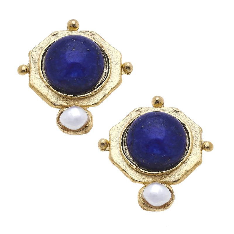 Becca Blue Lapis + Pearl Studs - Susan Shaw-230 Jewelry-SUSAN SHAW-Coastal Bloom Boutique, find the trendiest versions of the popular styles and looks Located in Indialantic, FL