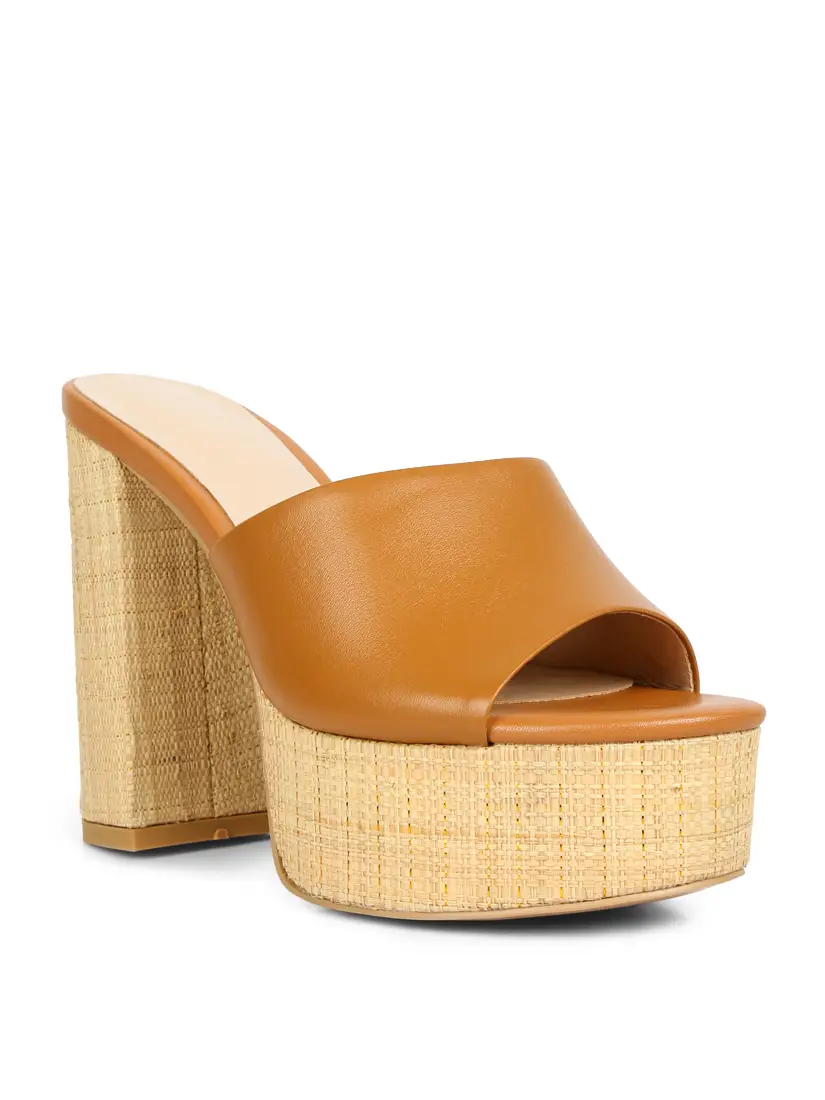 Genuine Leather Mega Cork Block Heels - Tan-250 Shoes-RagCompany-Coastal Bloom Boutique, find the trendiest versions of the popular styles and looks Located in Indialantic, FL
