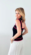Touch of Pink Ribbed Knit Tank Top - Black/Fuchsia-100 Sleeveless Tops-Macaron-Coastal Bloom Boutique, find the trendiest versions of the popular styles and looks Located in Indialantic, FL