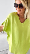 Effortless Italian V Neck Top - Lime-110 Short Sleeve Tops-Yolly-Coastal Bloom Boutique, find the trendiest versions of the popular styles and looks Located in Indialantic, FL