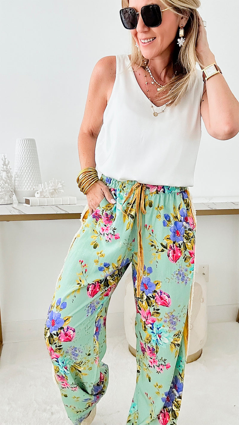 Floral Versailles Pant - Teal-170 Bottoms-Aratta-Coastal Bloom Boutique, find the trendiest versions of the popular styles and looks Located in Indialantic, FL