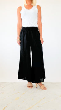 Born Free Linen Italian Palazzo - Black-170 Bottoms-Italianissimo-Coastal Bloom Boutique, find the trendiest versions of the popular styles and looks Located in Indialantic, FL