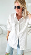 Oversized Double Pocket Blouse - White-130 Long Sleeve Tops-Love Tree Fashion-Coastal Bloom Boutique, find the trendiest versions of the popular styles and looks Located in Indialantic, FL