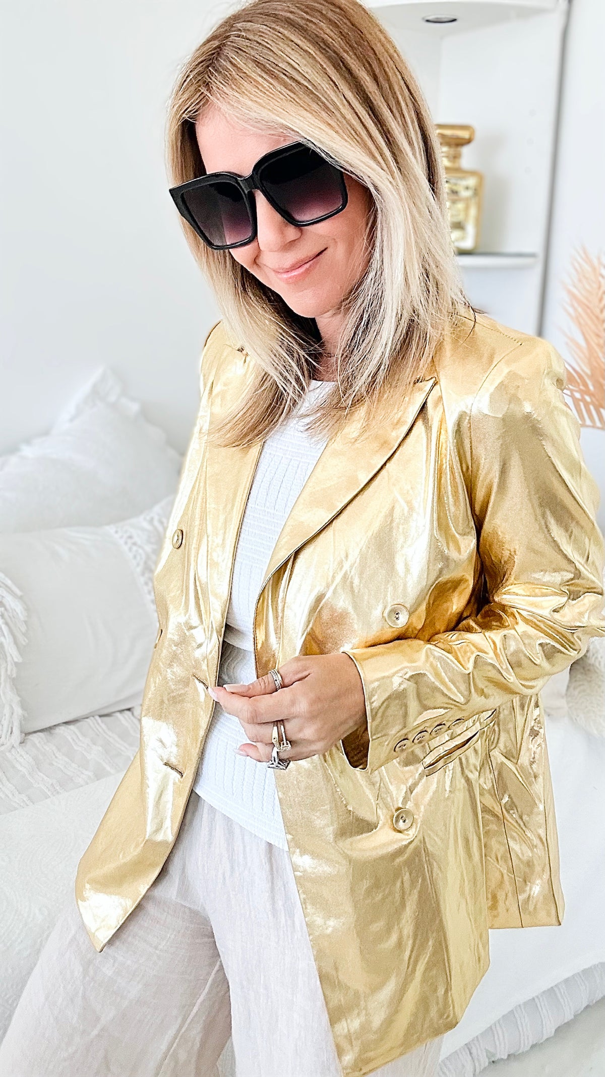 Boogie Metallic Blazer- Gold-160 Jackets-BLUE B-Coastal Bloom Boutique, find the trendiest versions of the popular styles and looks Located in Indialantic, FL