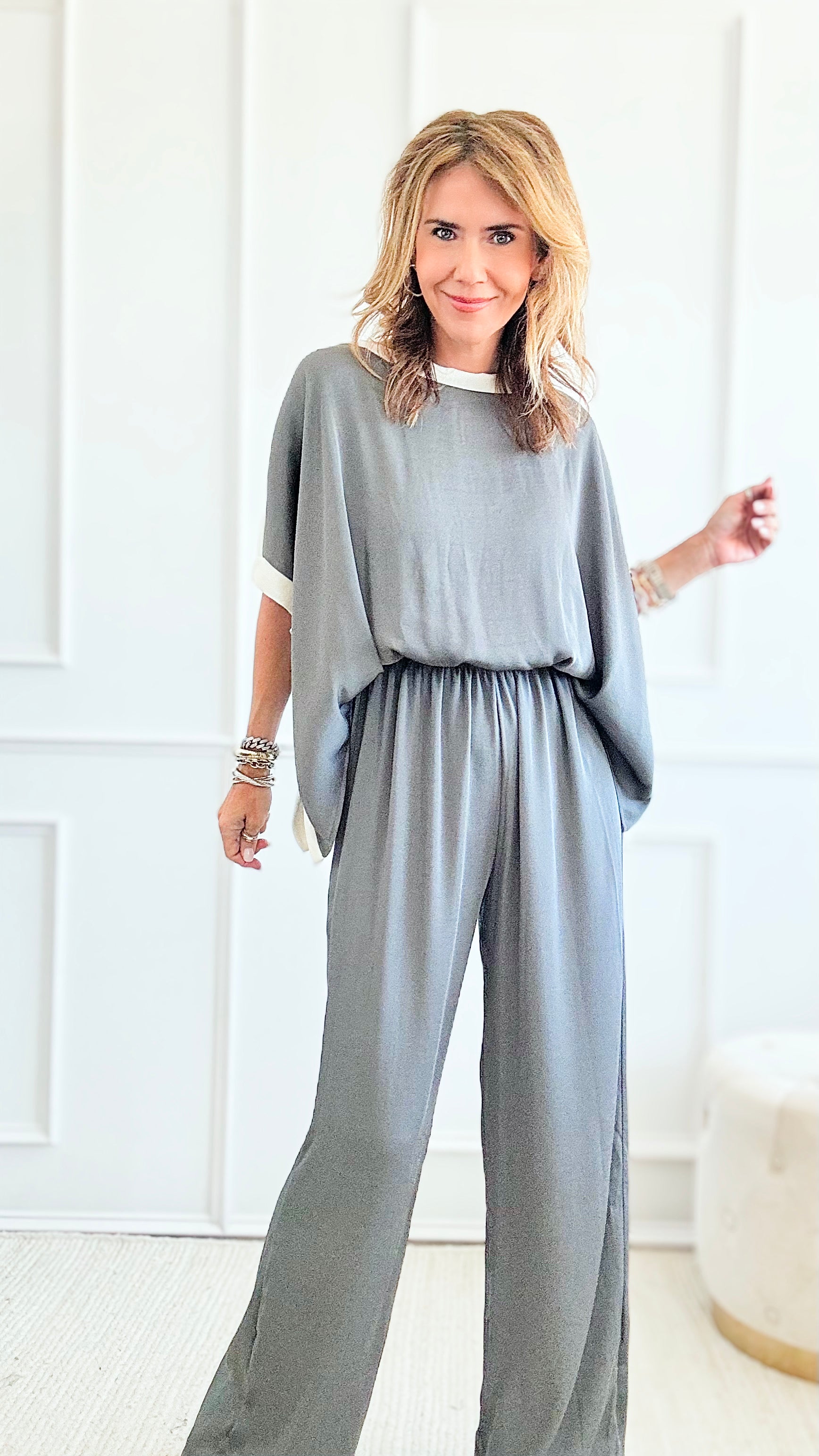 Silky Varsity Stripe Jumpsuit - Grey-200 Dresses/Jumpsuits/Rompers-TYCHE-Coastal Bloom Boutique, find the trendiest versions of the popular styles and looks Located in Indialantic, FL