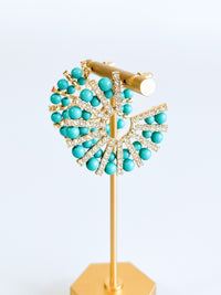 Turquoise Stone CZ Embellished Hoop Earrings-230 Jewelry-Wona Trading-Coastal Bloom Boutique, find the trendiest versions of the popular styles and looks Located in Indialantic, FL