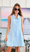 Swiss Dot Detailed Sleeveless Dress-Ice Blue-200 dresses/jumpsuits/rompers-Rousseau-Coastal Bloom Boutique, find the trendiest versions of the popular styles and looks Located in Indialantic, FL