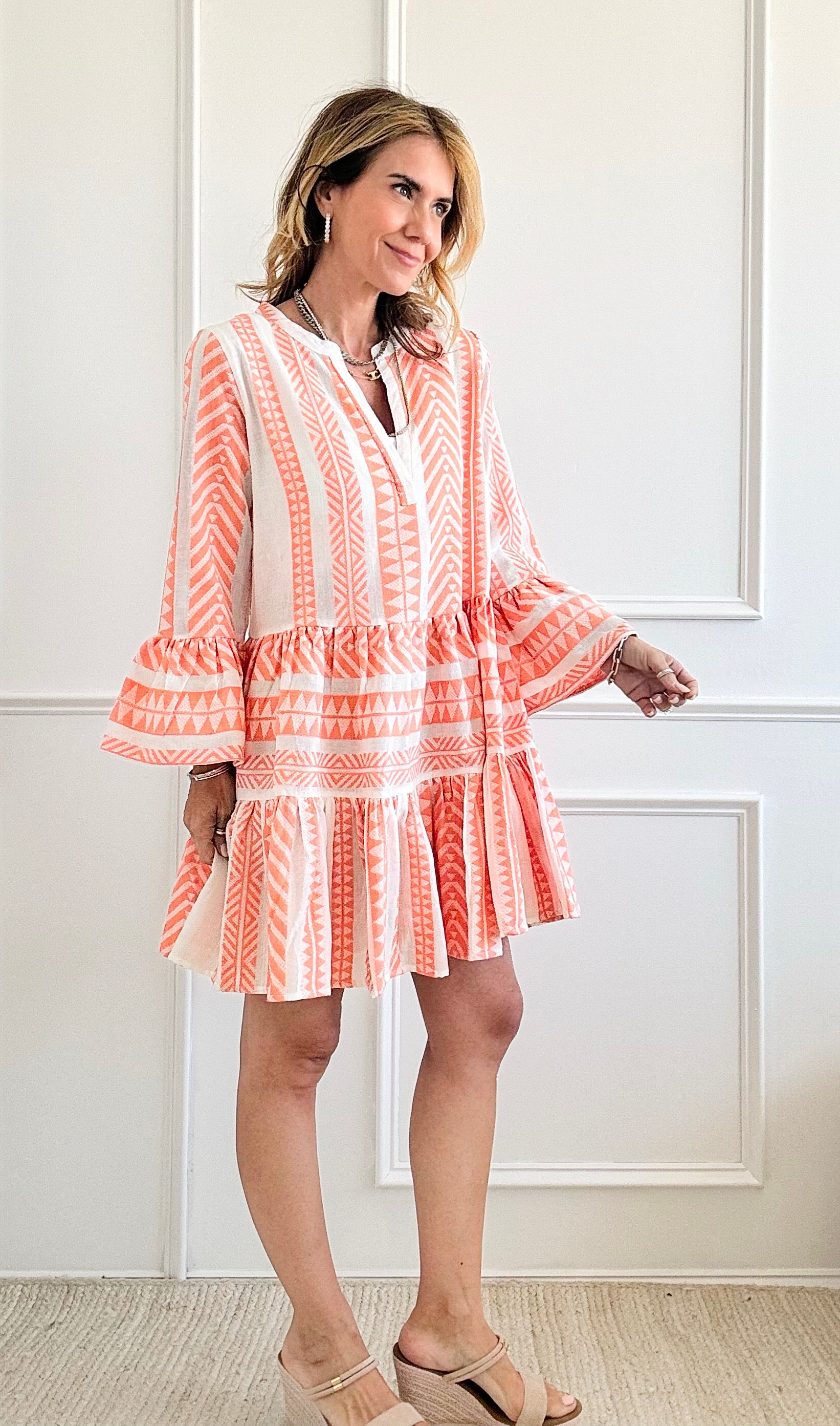 Aztec Print Jacquard Long Sleeves Dress-200 Dresses/Jumpsuits/Rompers-Fashion Fuse-Coastal Bloom Boutique, find the trendiest versions of the popular styles and looks Located in Indialantic, FL