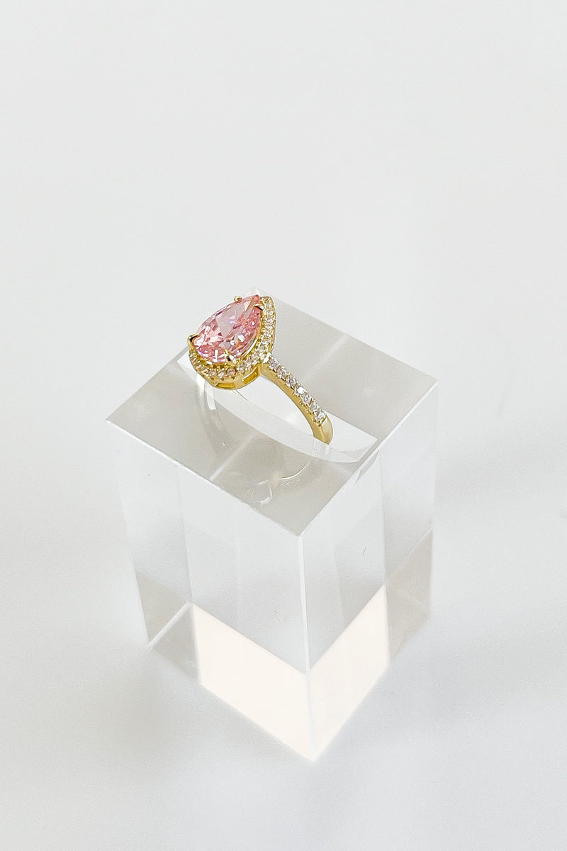 Sterling Silver Pear Halo Ring - Pink-230 Jewelry-NYC-Coastal Bloom Boutique, find the trendiest versions of the popular styles and looks Located in Indialantic, FL