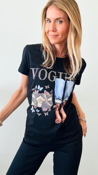 Vogue Embellished Graphic Tee - Black-110 Short Sleeve Tops-in2you-Coastal Bloom Boutique, find the trendiest versions of the popular styles and looks Located in Indialantic, FL