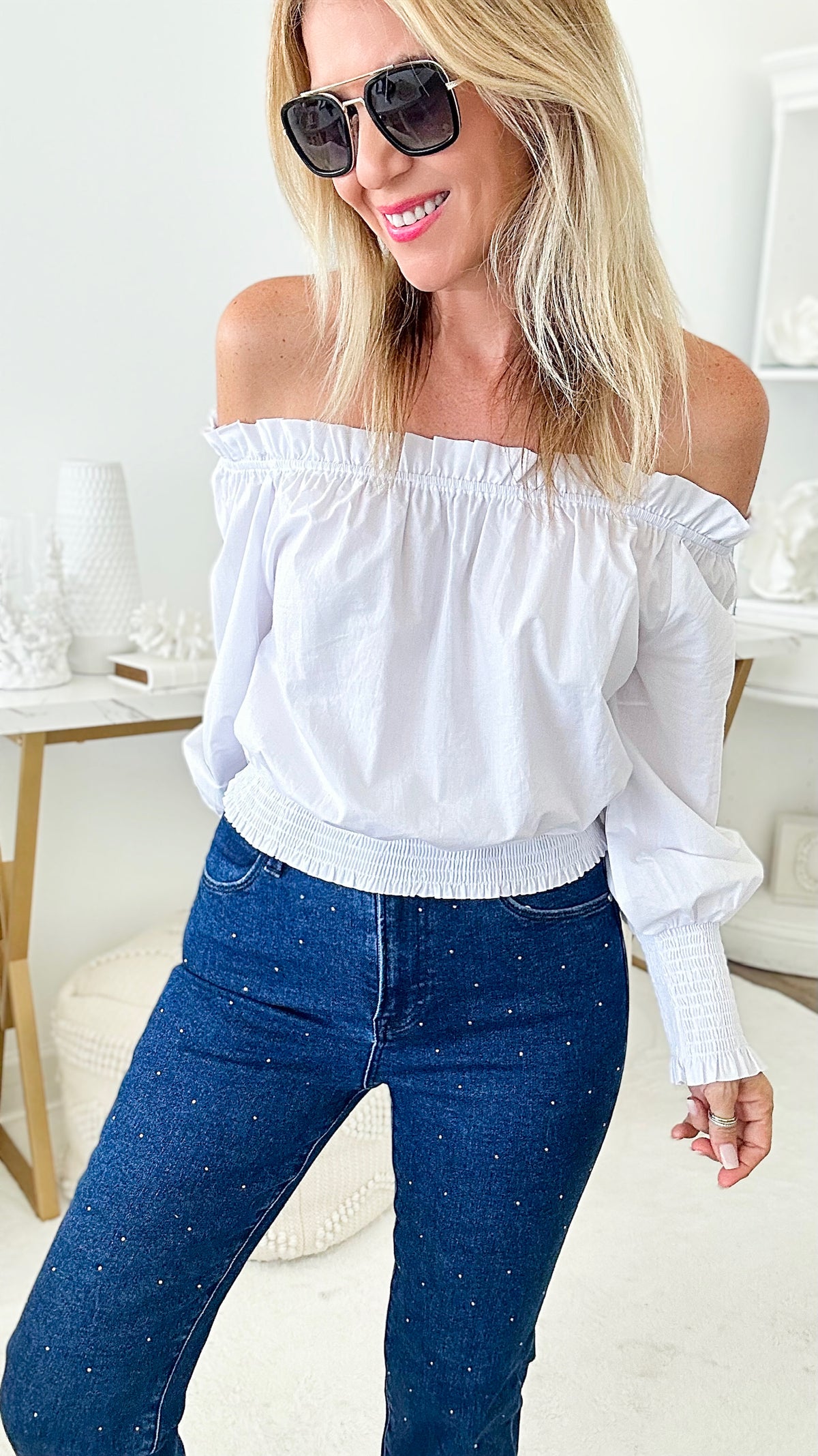 Rhinestones Straight Embellished Jeans - Dark Blue-170 Bottoms-RISEN JEANS-Coastal Bloom Boutique, find the trendiest versions of the popular styles and looks Located in Indialantic, FL