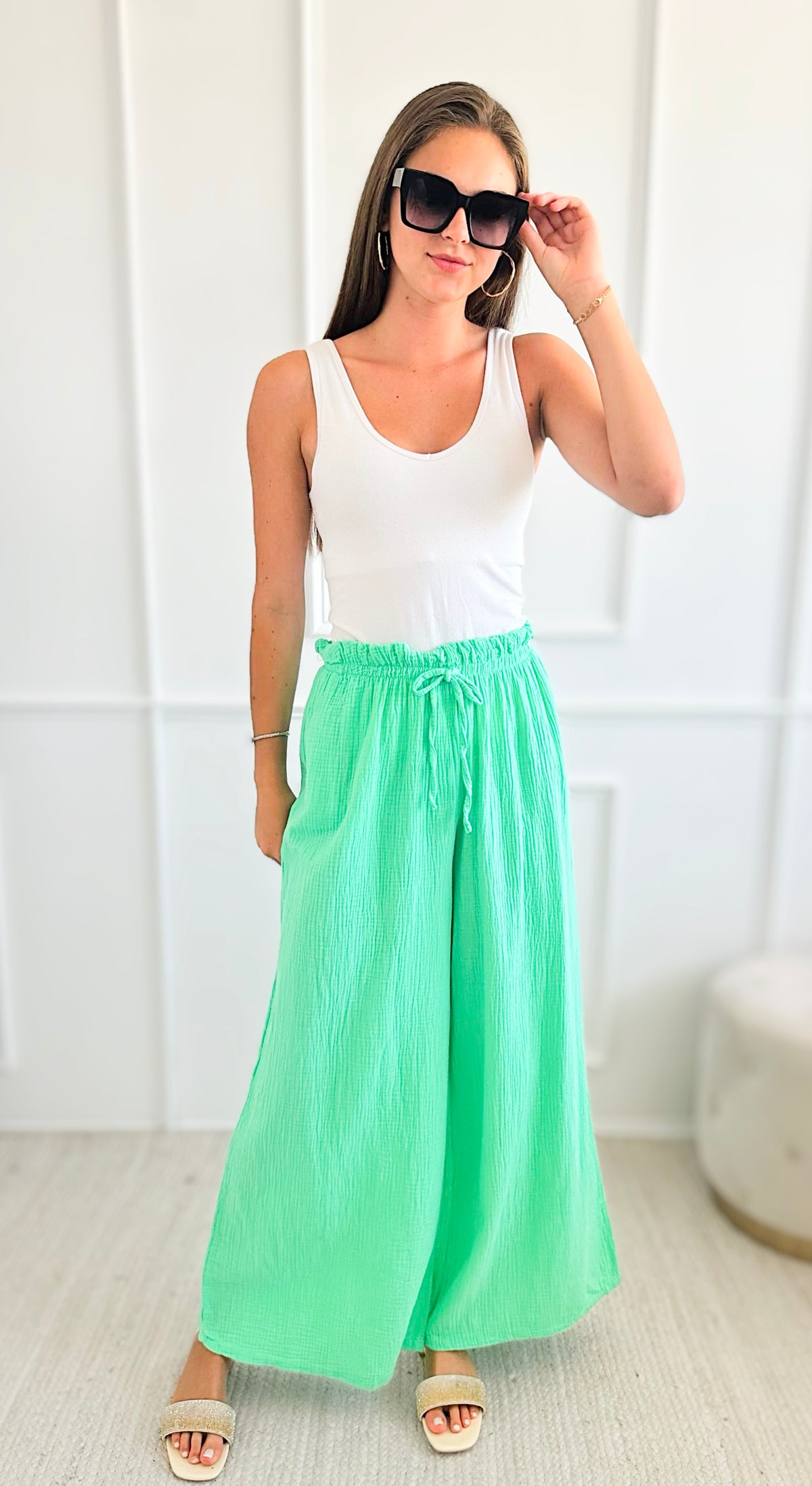 Whispering Willow Italian Palazzos - Mint-pants-Italianissimo-Coastal Bloom Boutique, find the trendiest versions of the popular styles and looks Located in Indialantic, FL