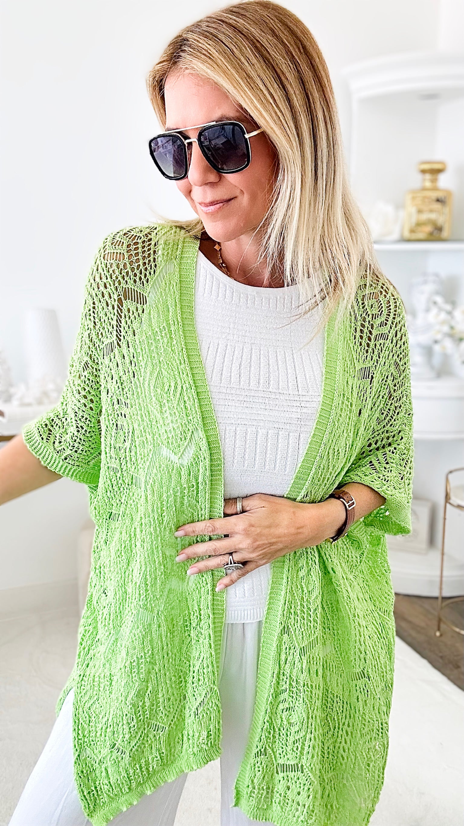 Boho Italian Crochet Cardigan - Lime-150 Cardigans/Layers-Yolly-Coastal Bloom Boutique, find the trendiest versions of the popular styles and looks Located in Indialantic, FL