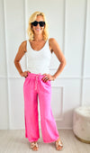 Elastic Waist Italian Linen Pant - Fuchsia-pants-Italianissimo-Coastal Bloom Boutique, find the trendiest versions of the popular styles and looks Located in Indialantic, FL