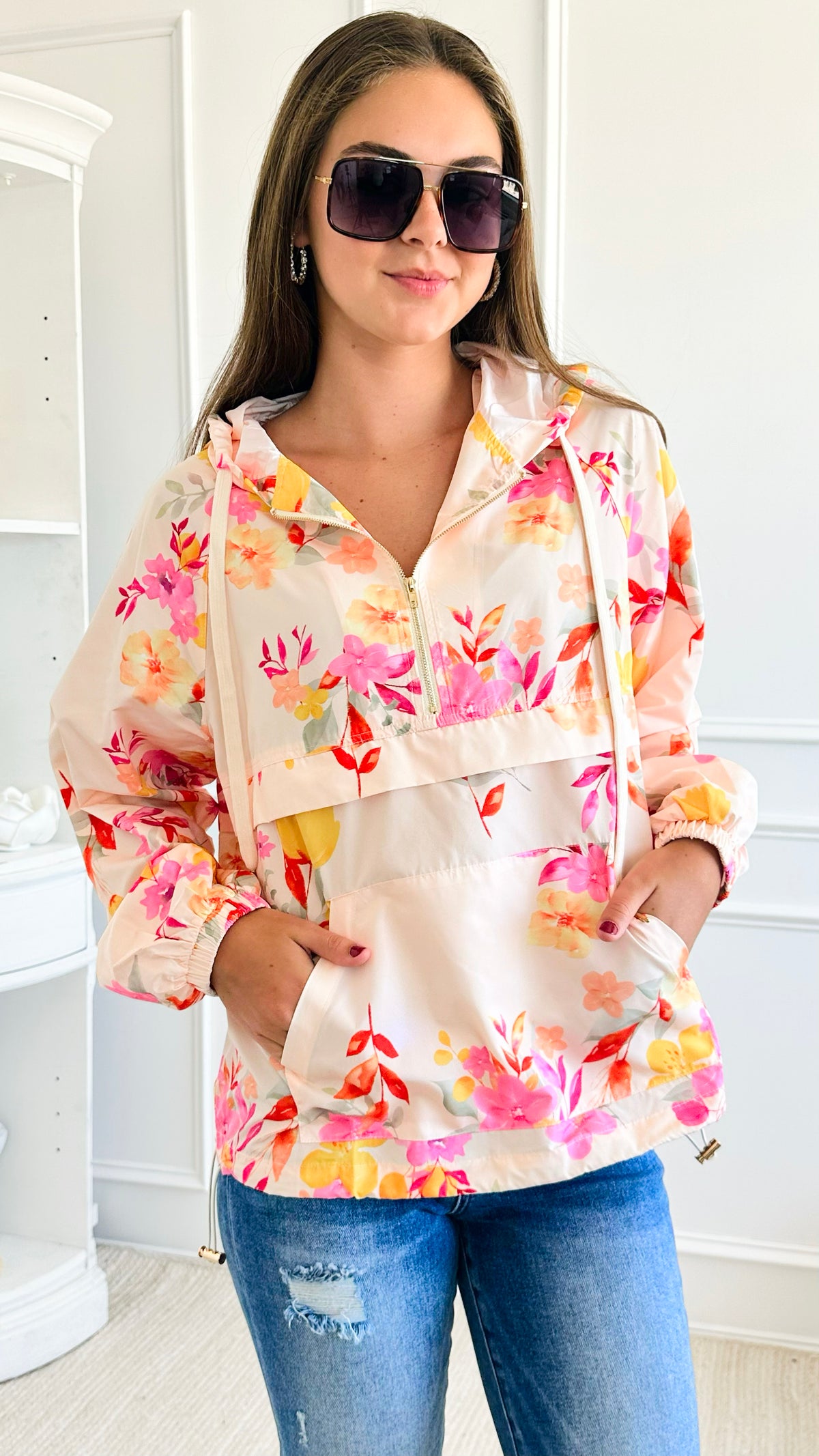 Floral Print Hooded Windbreaker Jacket-160 Jackets-Main Strip-Coastal Bloom Boutique, find the trendiest versions of the popular styles and looks Located in Indialantic, FL