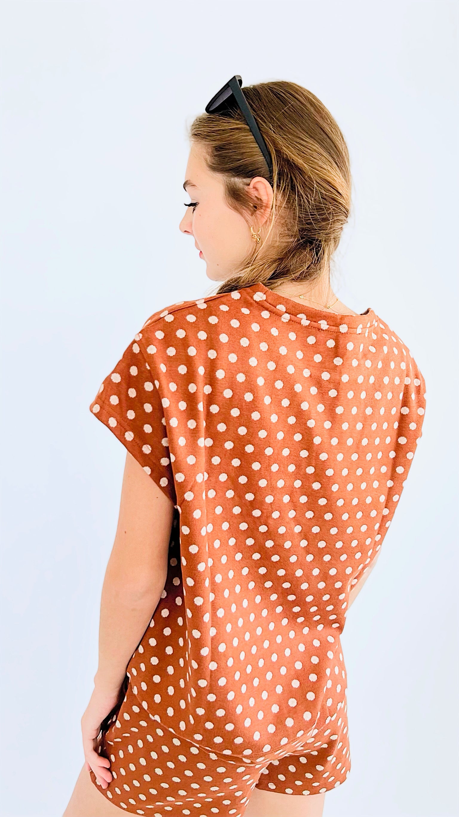 Polka Dot Taylor Top - Rust-110 Short Sleeve Tops-SEE AND BE SEEN-Coastal Bloom Boutique, find the trendiest versions of the popular styles and looks Located in Indialantic, FL