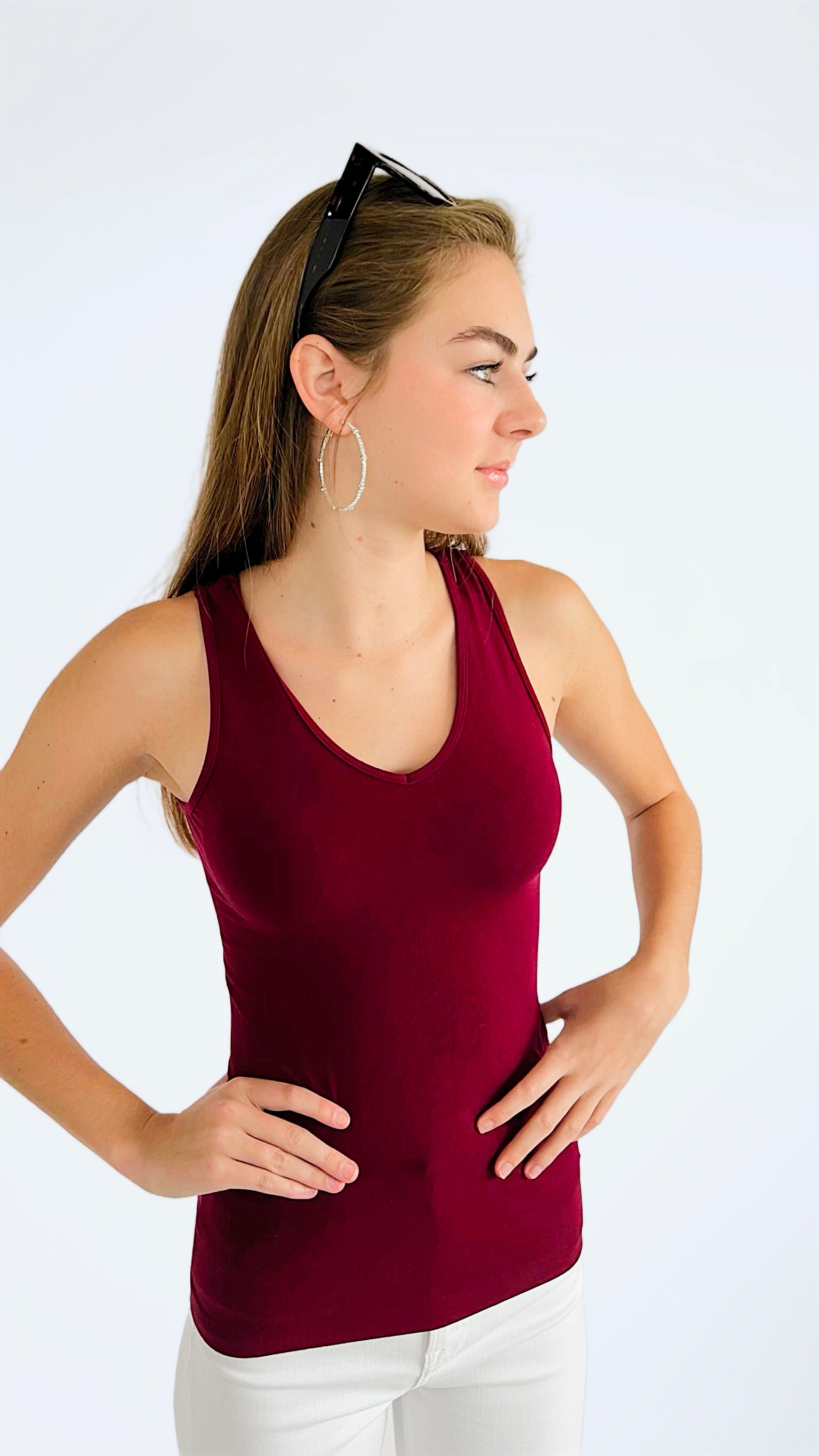 Crazy Beautiful V & Scoop Neck Braless Tank - Burgundy-220 Intimates-Elietian-Coastal Bloom Boutique, find the trendiest versions of the popular styles and looks Located in Indialantic, FL