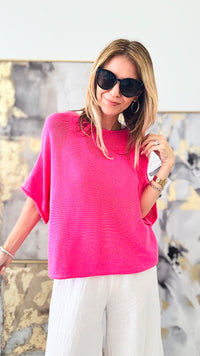 Summer Chic Italian Knit Pullover - Fuchsia-140 Sweaters-Germany-Coastal Bloom Boutique, find the trendiest versions of the popular styles and looks Located in Indialantic, FL