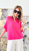 Summer Chic Italian Knit Pullover - Fuchsia-140 Sweaters-Italianissimo-Coastal Bloom Boutique, find the trendiest versions of the popular styles and looks Located in Indialantic, FL