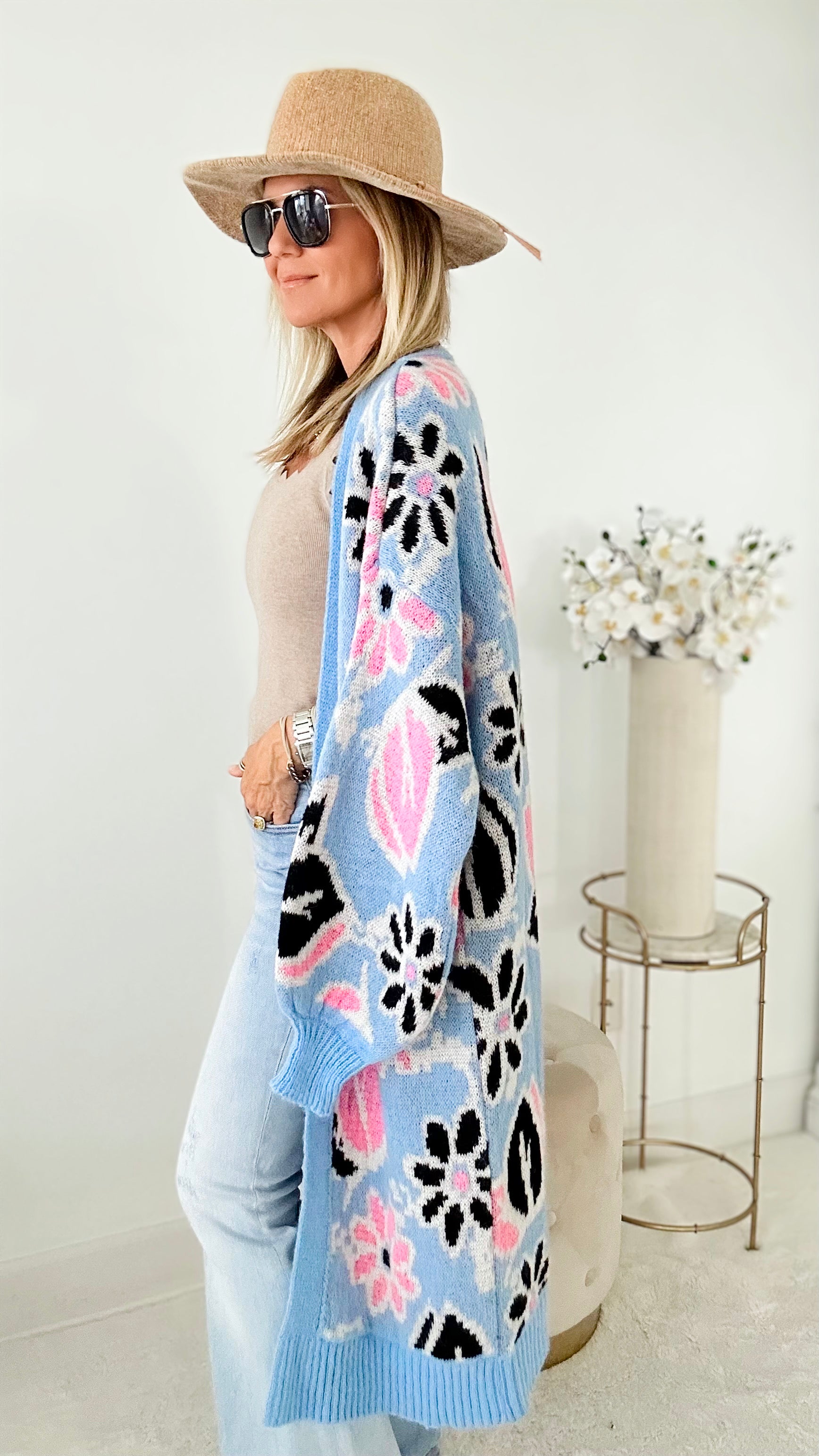 Dazing Dasies Italian Long Cardigan - Sky Blue-150 Cardigans/Layers-Yolly-Coastal Bloom Boutique, find the trendiest versions of the popular styles and looks Located in Indialantic, FL