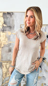 Znake V-Neck Top - Beige-100 Sleeveless Tops-Tempo-Coastal Bloom Boutique, find the trendiest versions of the popular styles and looks Located in Indialantic, FL