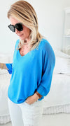 Sundays Ribbed Italian Top - Bright Blue-110 Short Sleeve Tops-Yolly-Coastal Bloom Boutique, find the trendiest versions of the popular styles and looks Located in Indialantic, FL