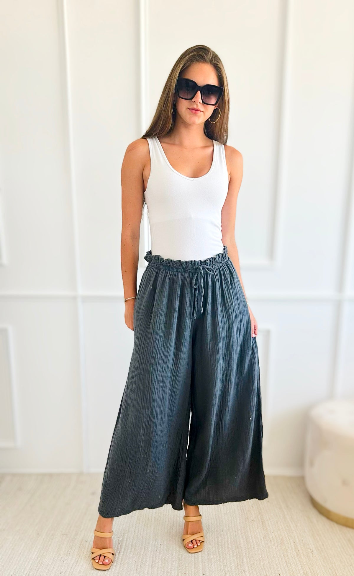 Whispering Willow Italian Palazzos - Charcoal-pants-Italianissimo-Coastal Bloom Boutique, find the trendiest versions of the popular styles and looks Located in Indialantic, FL