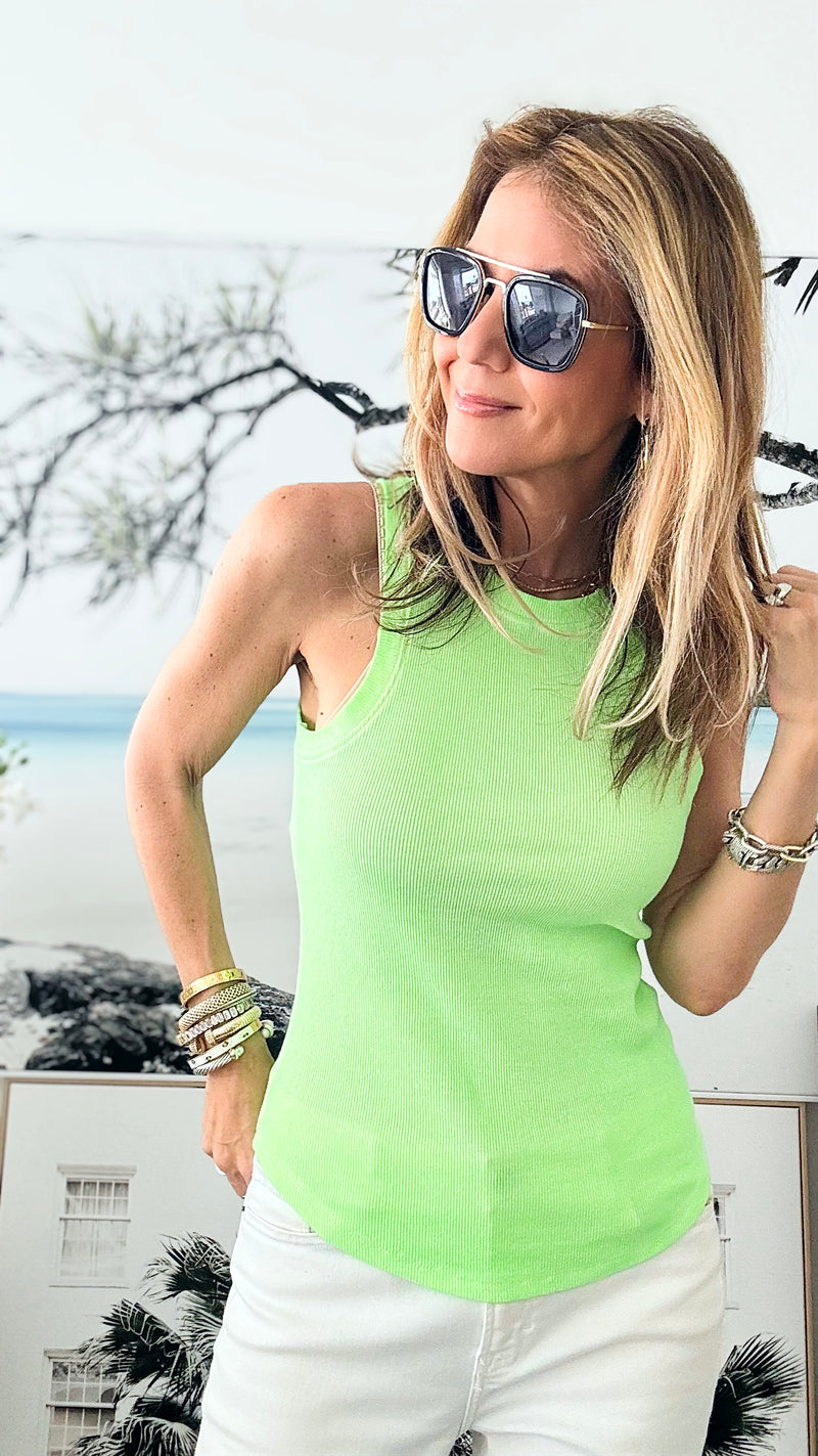 Sunburst Glow Italian Tank - Neon Green-100 Sleeveless Tops-Germany-Coastal Bloom Boutique, find the trendiest versions of the popular styles and looks Located in Indialantic, FL
