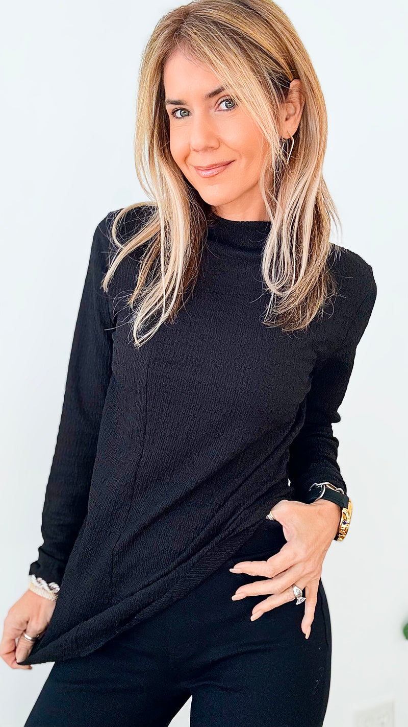 Asymmetric Textured Top - Black-130 Long Sleeve Tops-Glam-Coastal Bloom Boutique, find the trendiest versions of the popular styles and looks Located in Indialantic, FL