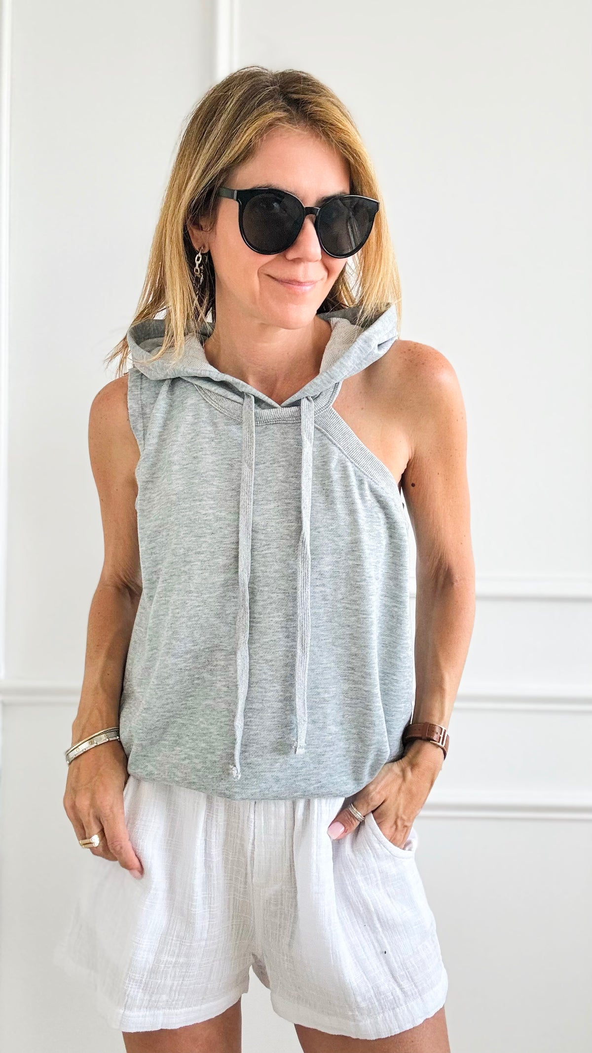 Cutout Asymmetrical Hoodie Top-100 Sleeveless Tops-Dance and Marvel-Coastal Bloom Boutique, find the trendiest versions of the popular styles and looks Located in Indialantic, FL