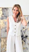 Linen Button Down Vest Top - White-160 Jackets-LOVE TREE-Coastal Bloom Boutique, find the trendiest versions of the popular styles and looks Located in Indialantic, FL