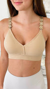 Strap Situation Bra - Nude W Vegan Gold Flowers Plunge-220 Intimates-Strap-its-Coastal Bloom Boutique, find the trendiest versions of the popular styles and looks Located in Indialantic, FL