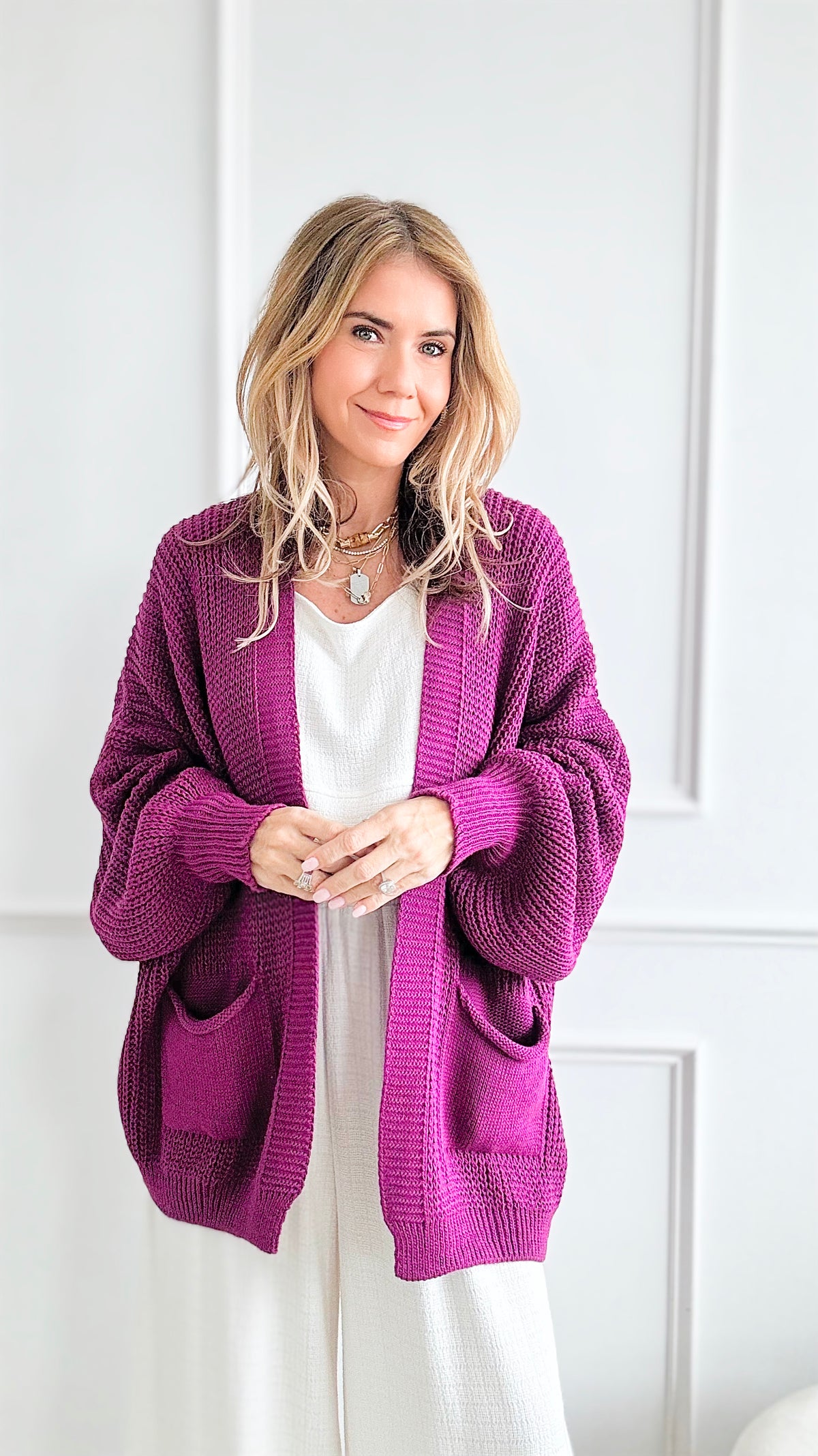 Sugar High Italian Cardigan - Plum-150 Cardigans/Layers-Yolly-Coastal Bloom Boutique, find the trendiest versions of the popular styles and looks Located in Indialantic, FL