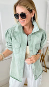 Girly Girl Cowgirl Shacket - Seafoam-130 Long Sleeve Tops-entro-Coastal Bloom Boutique, find the trendiest versions of the popular styles and looks Located in Indialantic, FL