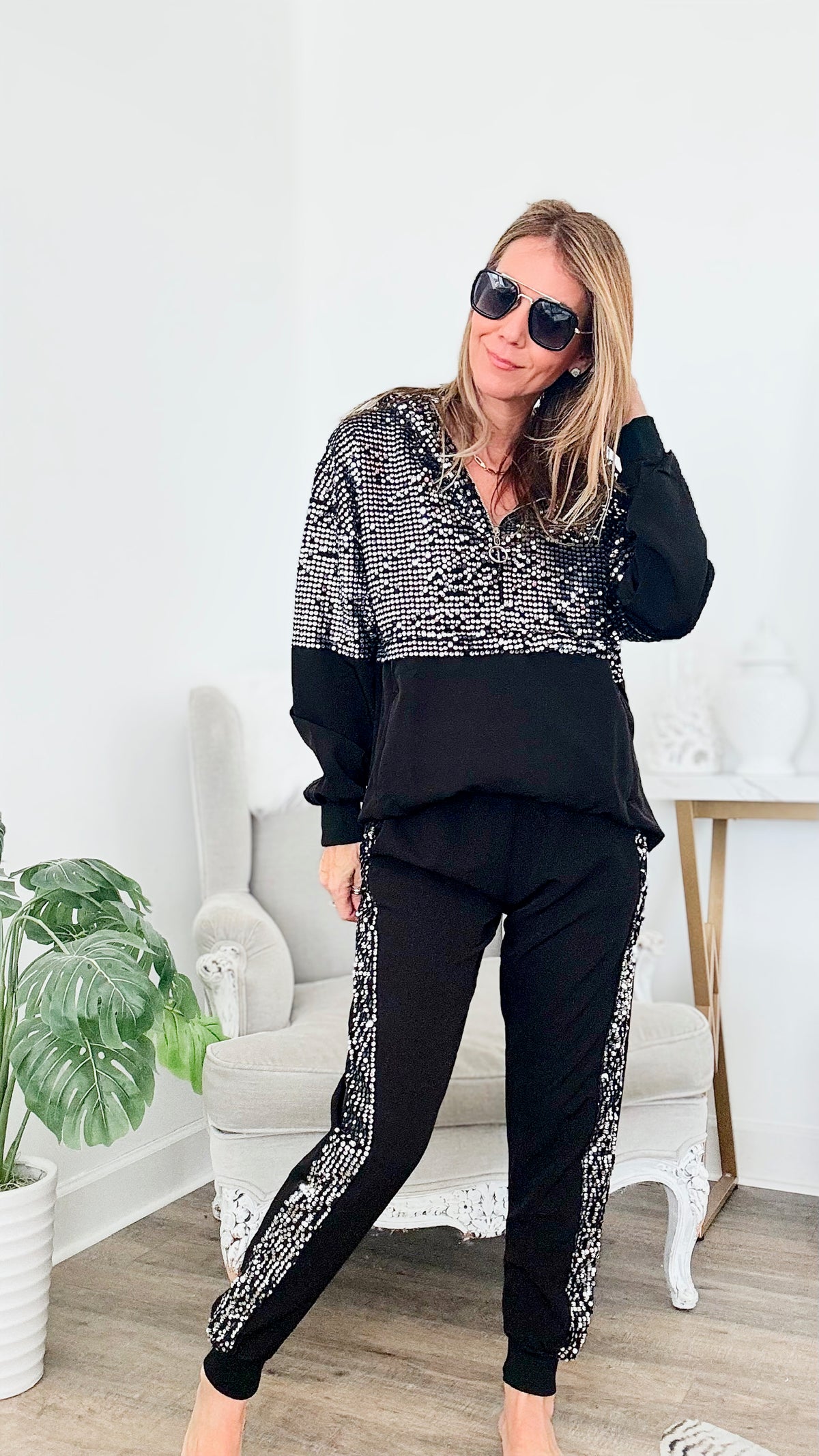 Sequin Pant and Hoodie Set-210 Loungewear/Sets-TOUCHE PRIVE-Coastal Bloom Boutique, find the trendiest versions of the popular styles and looks Located in Indialantic, FL