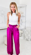 Angora Italian Satin Pant - Magenta-170 Bottoms-Yolly-Coastal Bloom Boutique, find the trendiest versions of the popular styles and looks Located in Indialantic, FL