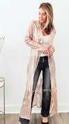 Sequin Leaves Pattern Long Kimono - Rose Gold-150 Cardigans/Layers-NYW-Coastal Bloom Boutique, find the trendiest versions of the popular styles and looks Located in Indialantic, FL