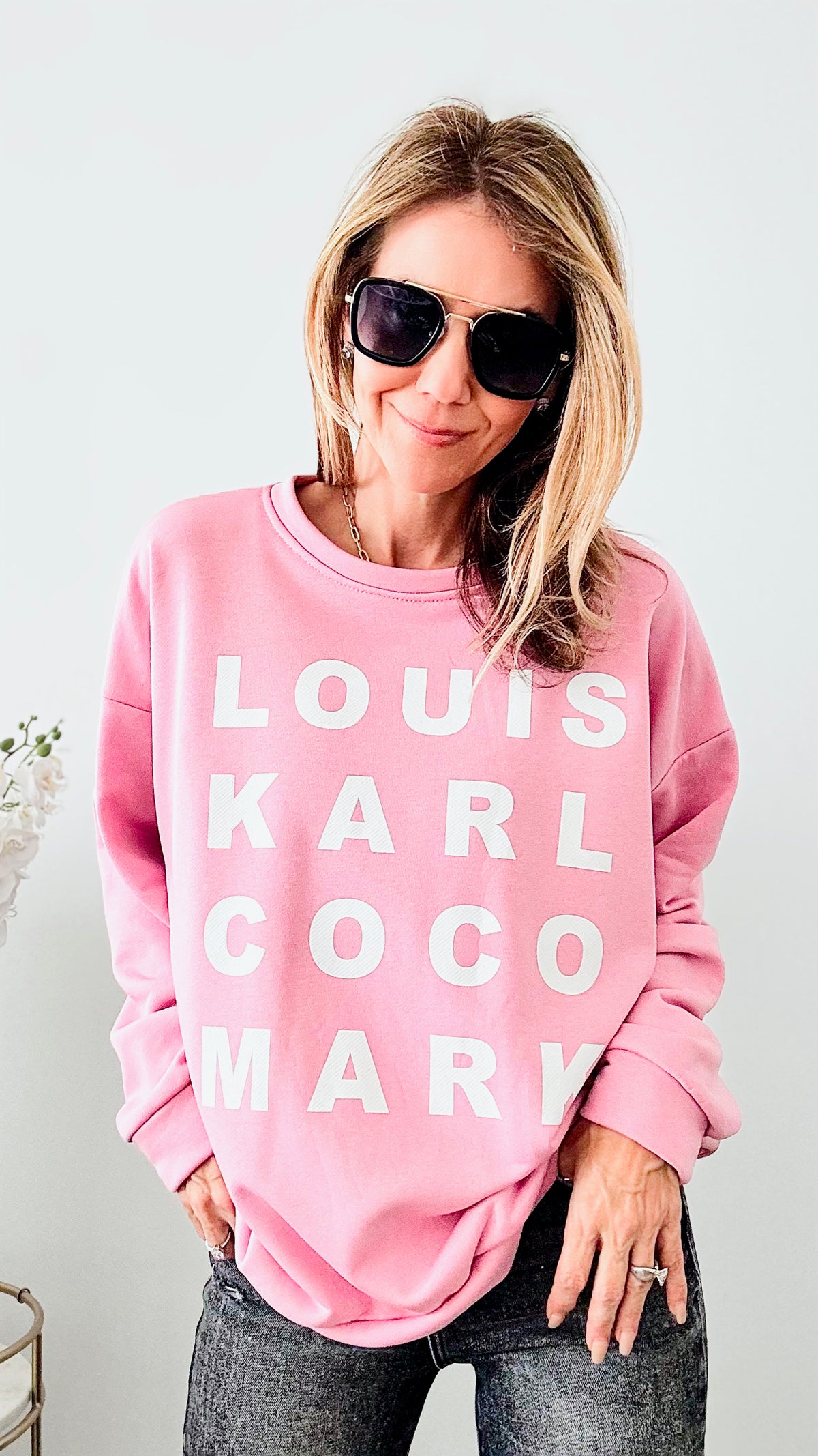 LKCM Italian Sweatshirt - Rose-140 Sweaters-Germany-Coastal Bloom Boutique, find the trendiest versions of the popular styles and looks Located in Indialantic, FL