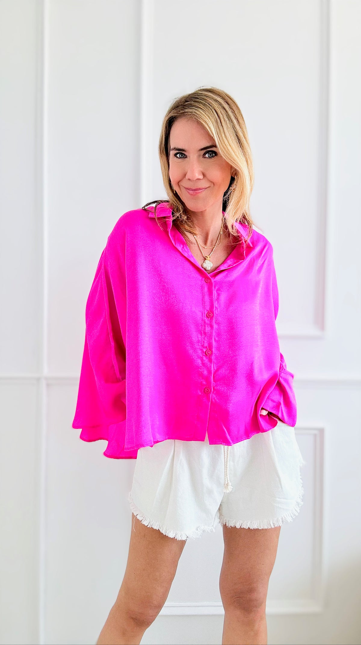 Dolman Sleeve Satin Blouse-130 Long Sleeve Tops-BucketList-Coastal Bloom Boutique, find the trendiest versions of the popular styles and looks Located in Indialantic, FL