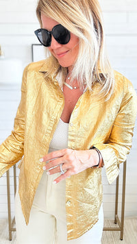 Mirage Metallic Linen Shirt - Gold-130 Long Sleeve Tops-Lanthropy-Coastal Bloom Boutique, find the trendiest versions of the popular styles and looks Located in Indialantic, FL