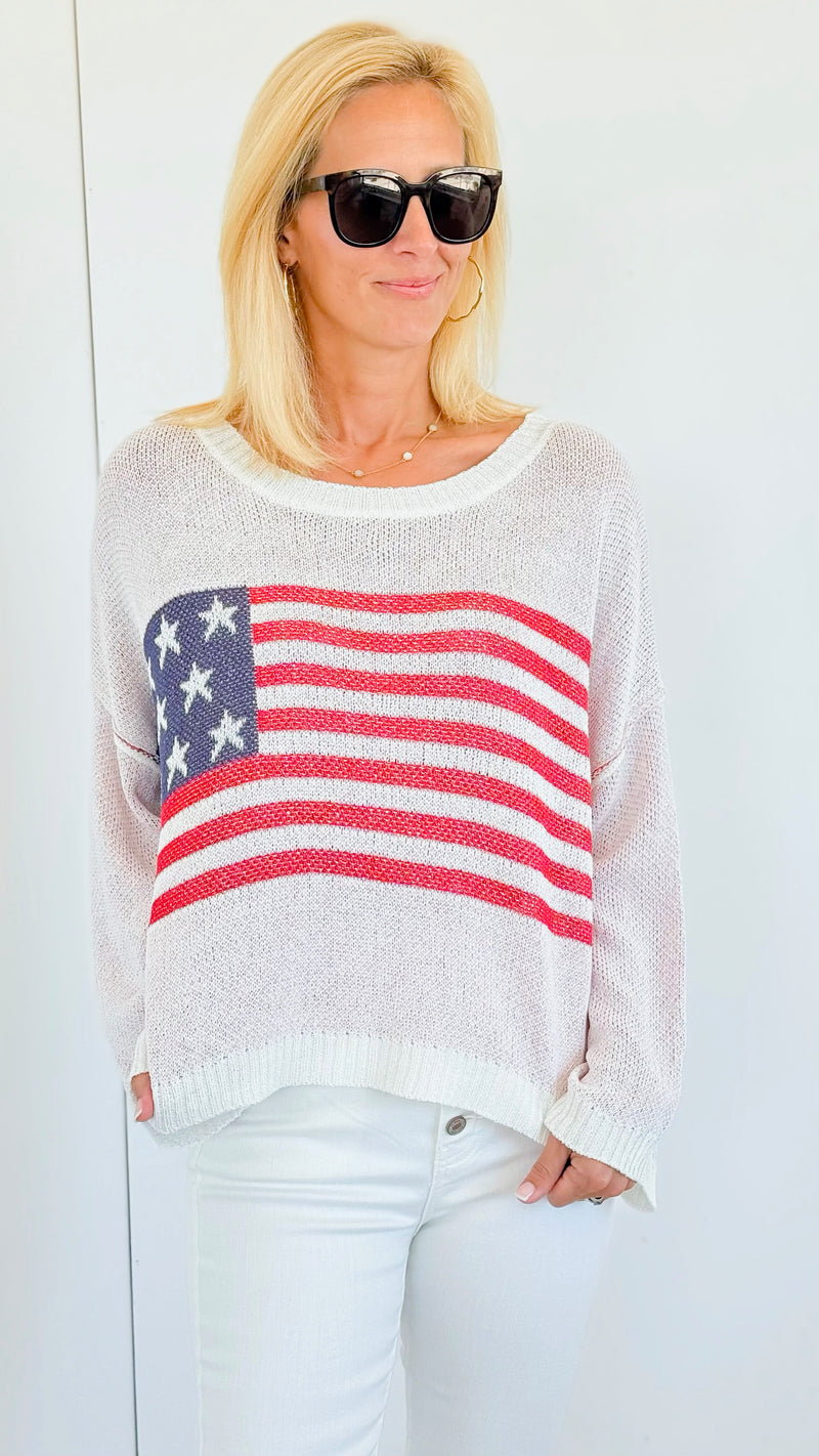 Flag Print Oversized Sweater-140 Sweaters-Miracle-Coastal Bloom Boutique, find the trendiest versions of the popular styles and looks Located in Indialantic, FL