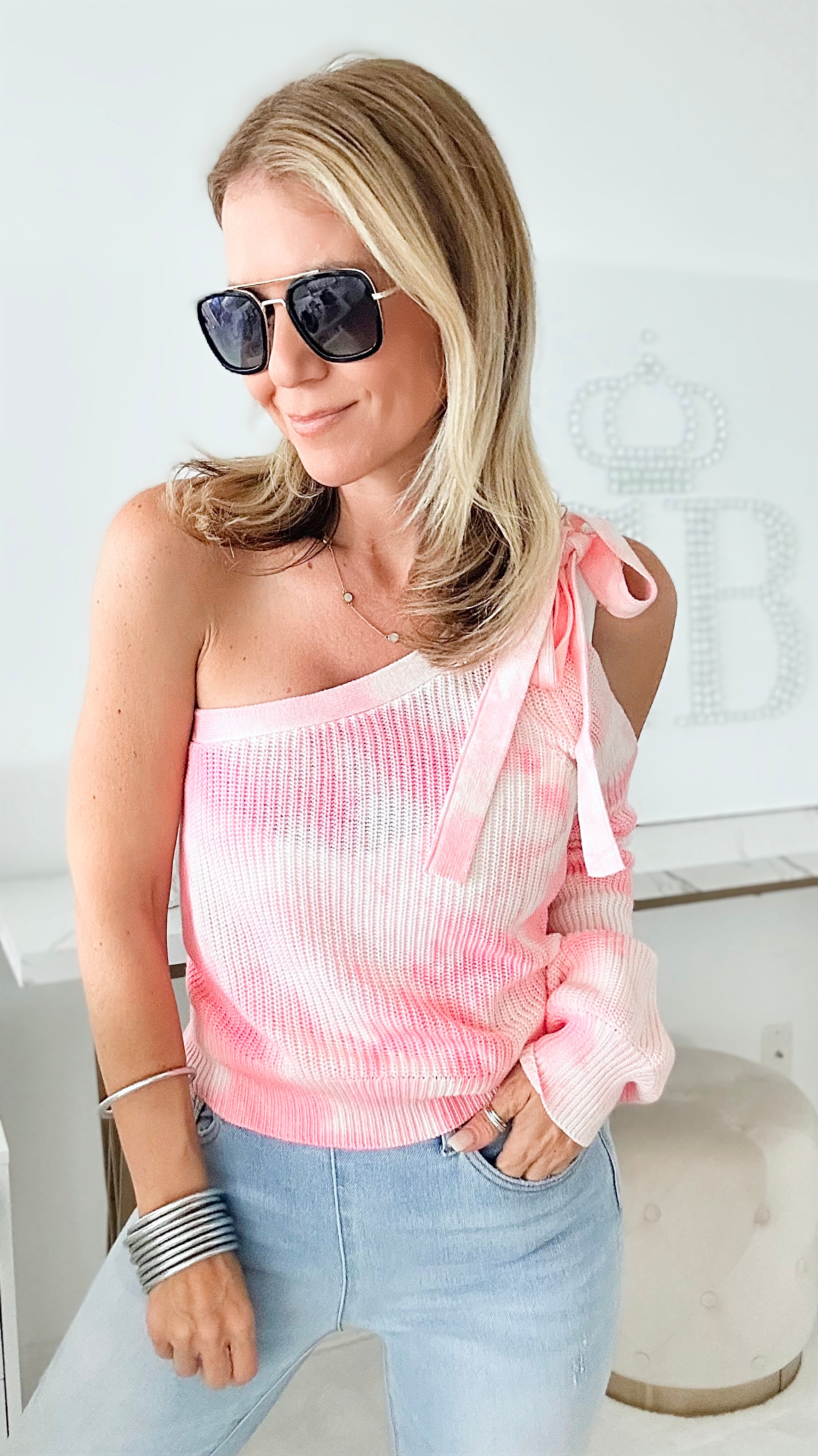 Bishop Asymmetrical Top - Pink-110 Short Sleeve Tops-ROUSSEAU-Coastal Bloom Boutique, find the trendiest versions of the popular styles and looks Located in Indialantic, FL